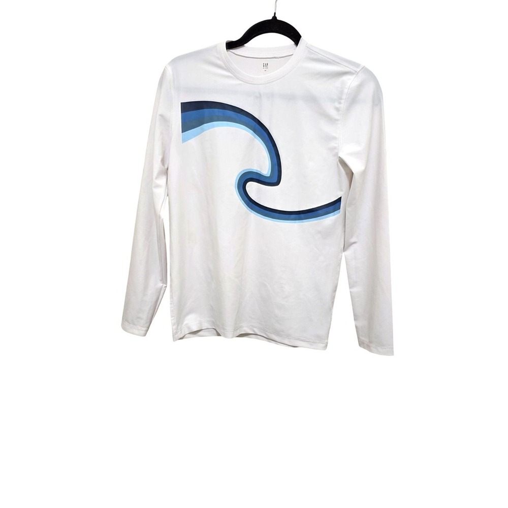 Gap Kids XL White Swim Long-Sleeve Shirt Blue Wave Design Lightweight